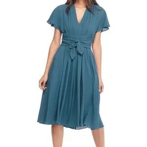 Gal Meets Glam Jane Tie Midi Dress Sea Blue Sz 20 wedding event guest cocktail